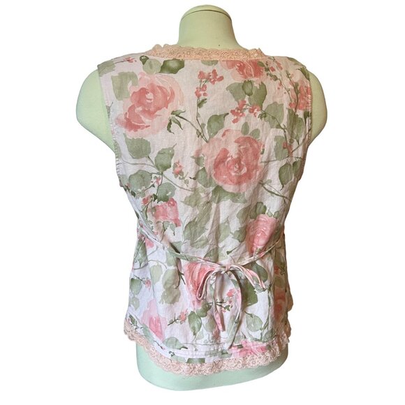 Vintage 90's Norton Studio Linen & Lace Blouse Sz Large Womens Pink Floral Tank - Picture 7 of 8